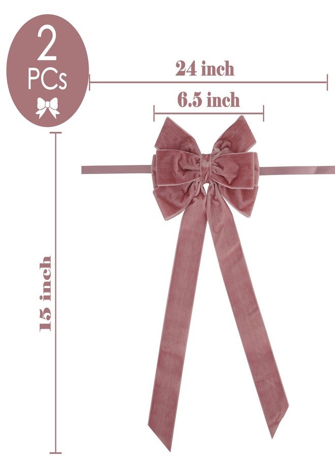 AIMUDI Pink Rosy Velvet Bows - 6.5" x 15" Christmas Bows for Gift Wrapping, Tree, Wreath, Garland, Staircase, Home & Outdoor Winter Decorations, 2 PCs - Image 2